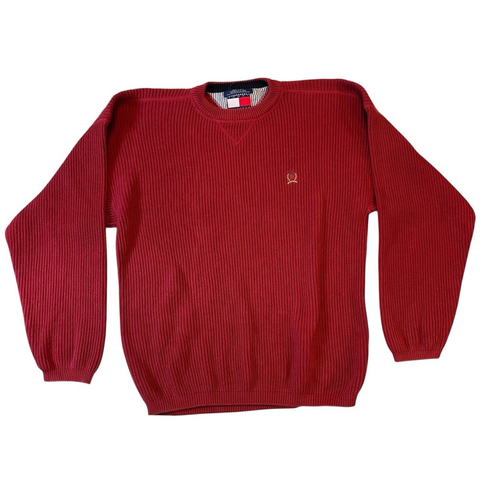 VTG TOMMY HILFIGER Crewneck Sweater‎ Ribbed Heavyweight Y2K 90s Red men's L